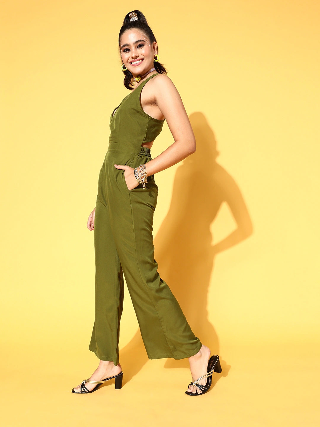 Women Olive Solid Joyful Jumpsuit