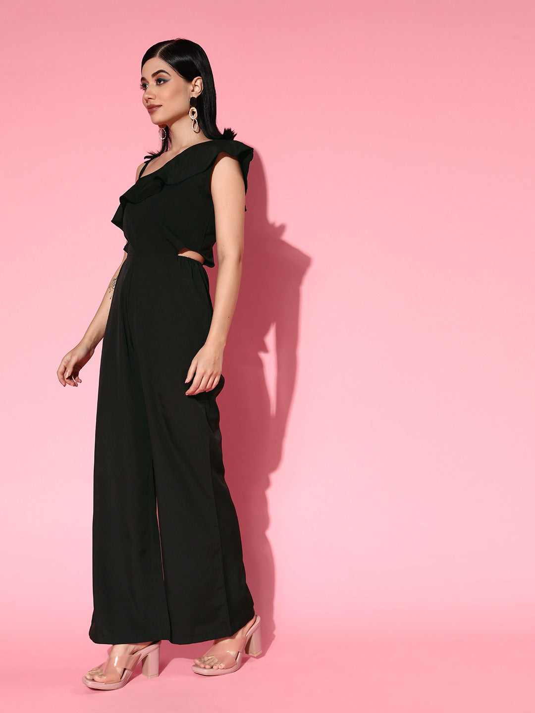 Women Black Solid Asymmetry Jumpsuit