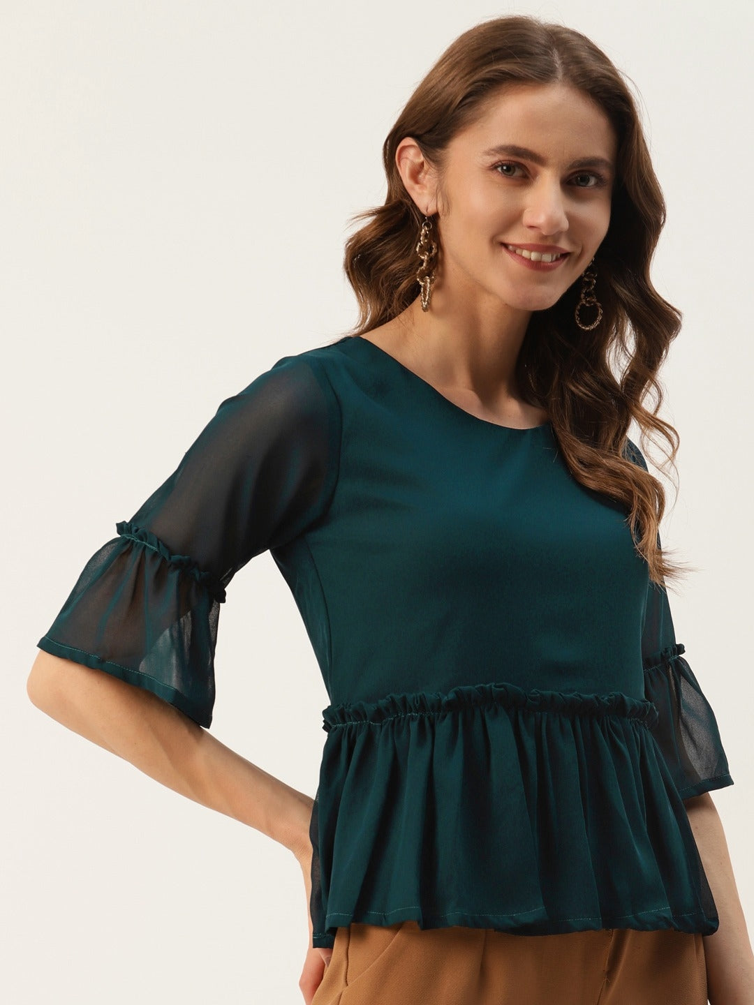 Women Green Solid Peplum Top