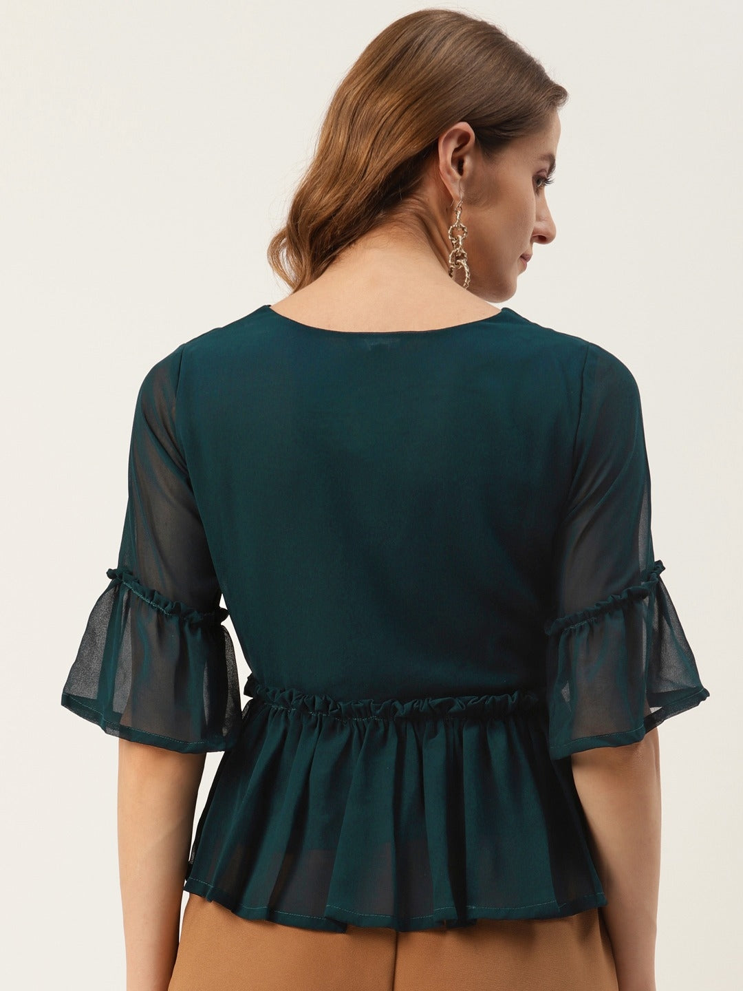 Women Green Solid Peplum Top