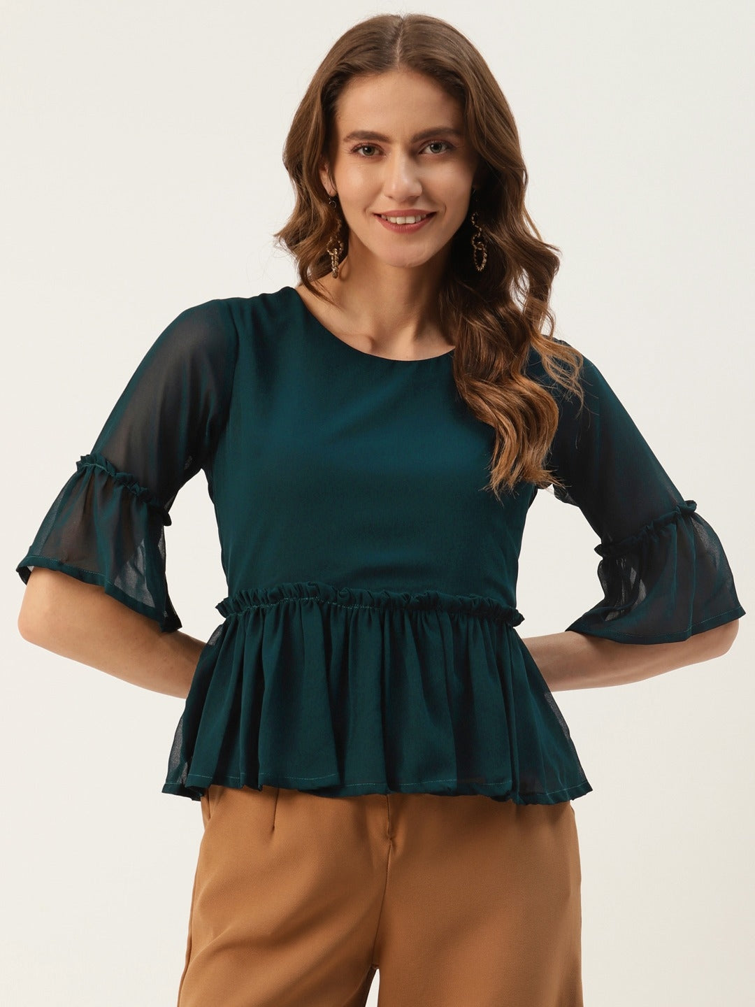 Women Green Solid Peplum Top