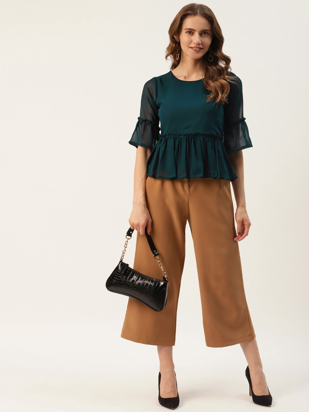 Women Green Solid Peplum Top