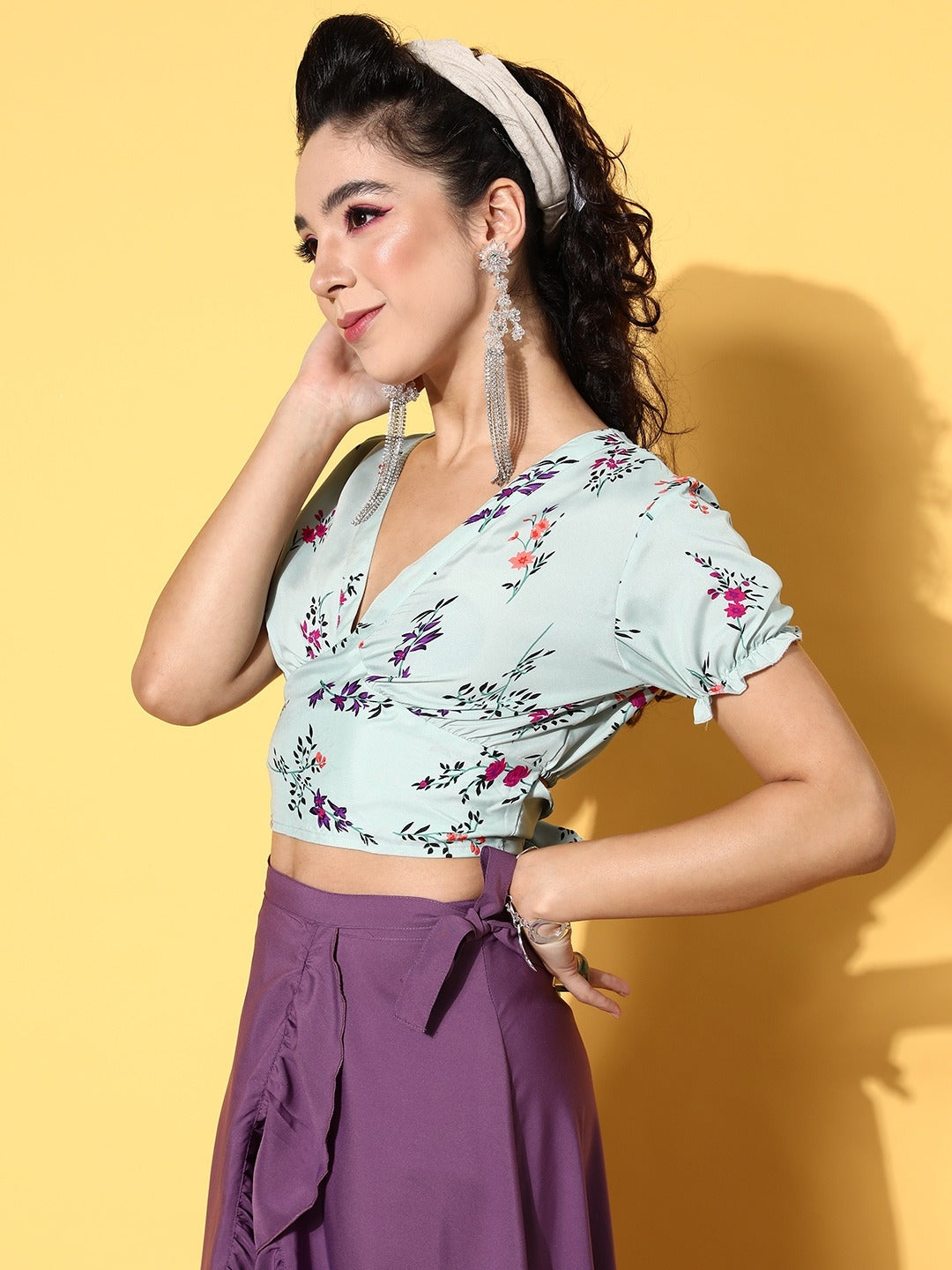 Sea Green Floral Twist & Knot Top