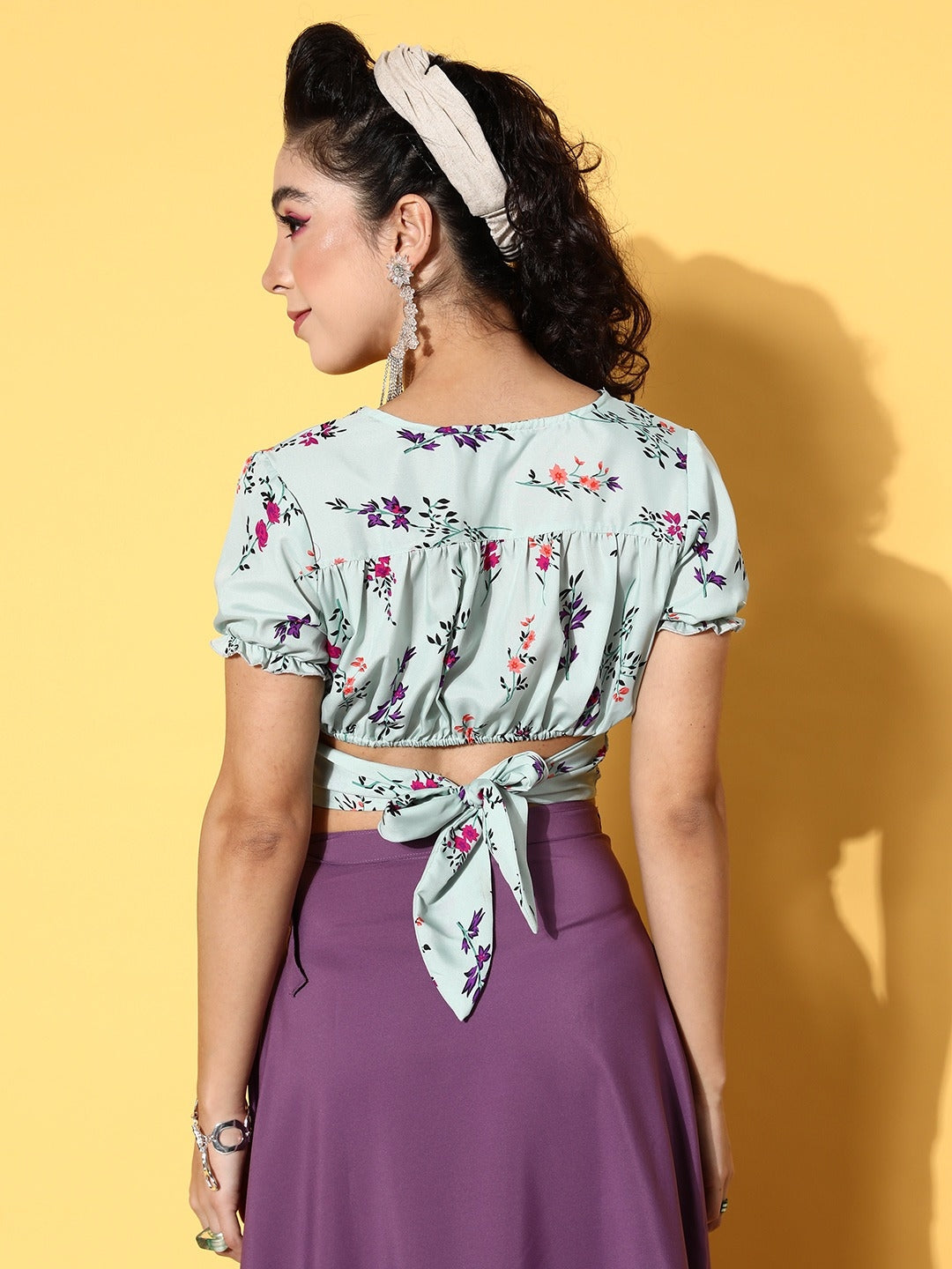 Sea Green Floral Twist & Knot Top