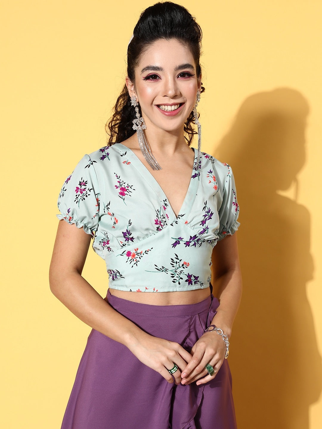 Sea Green Floral Twist & Knot Top