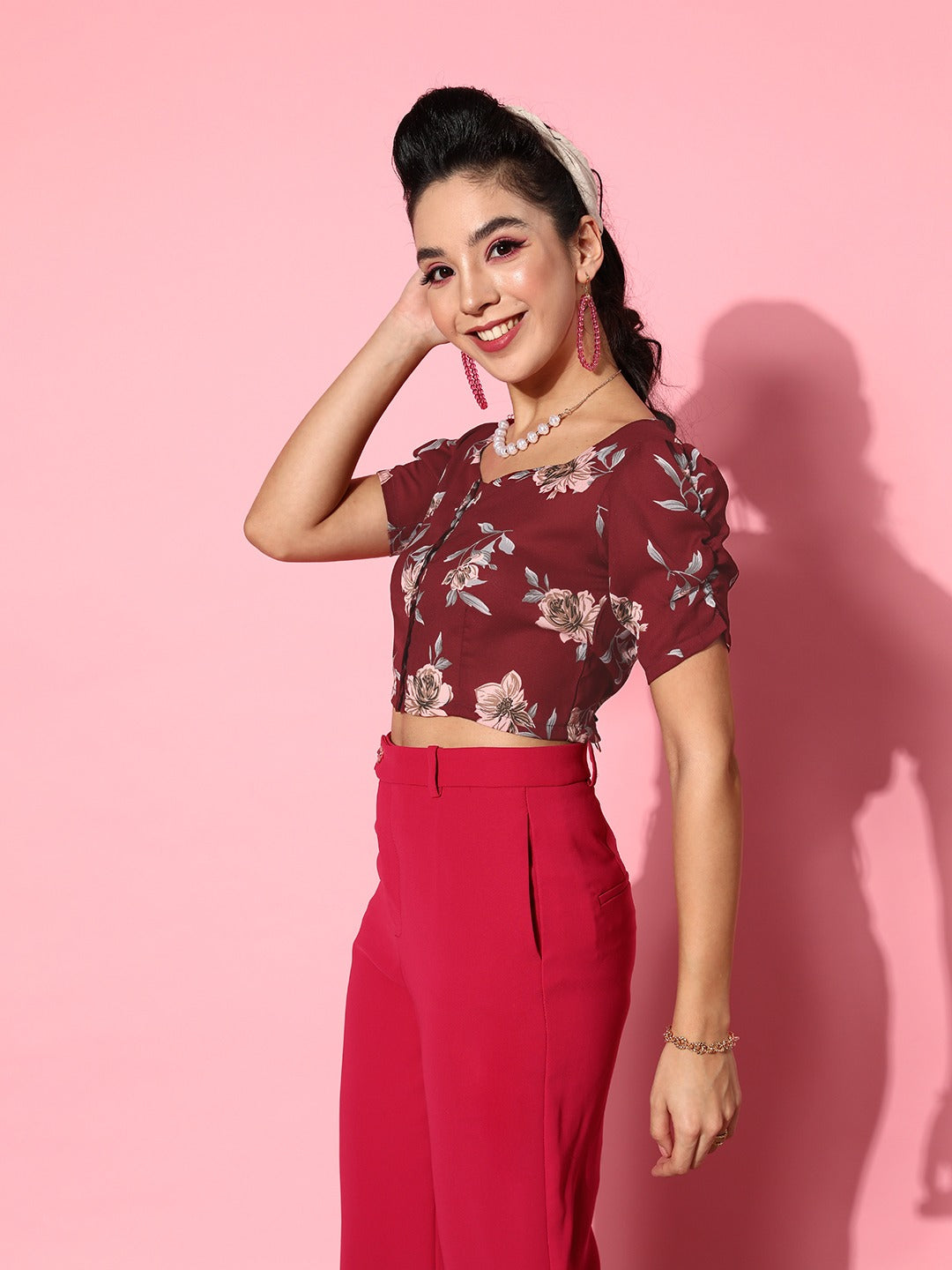 Charming Maroon Floral Vacay Attire