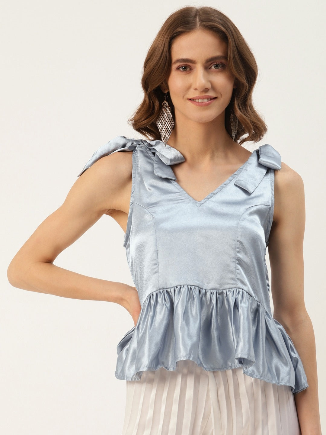 Women Grey Solid Crepe Peplum Top