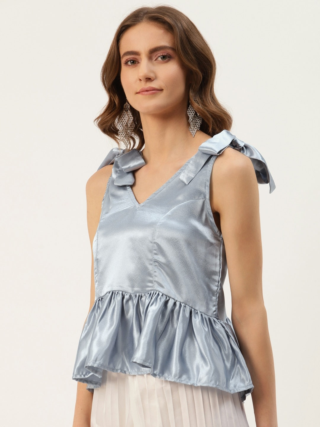 Women Grey Solid Crepe Peplum Top