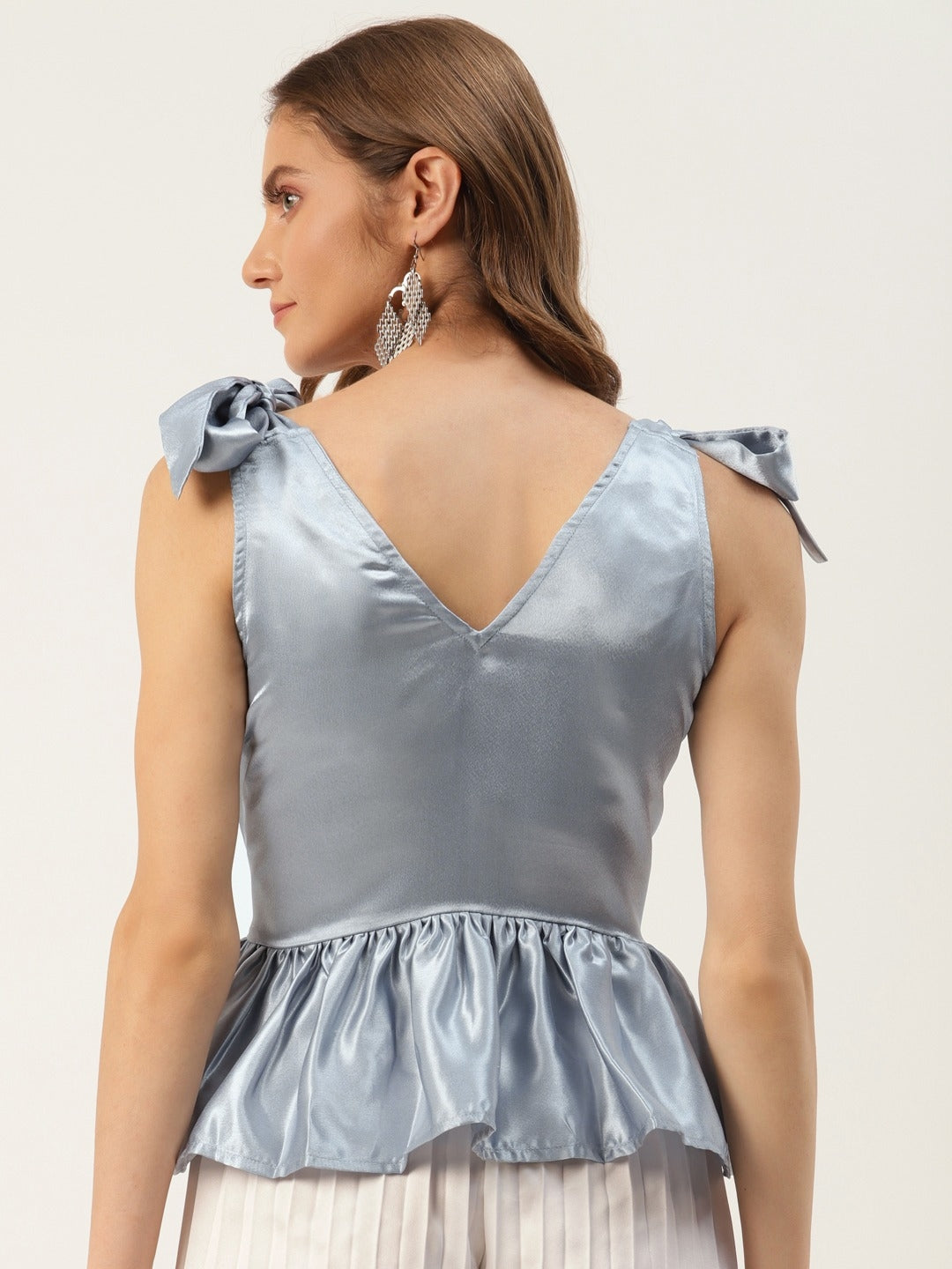 Women Grey Solid Crepe Peplum Top
