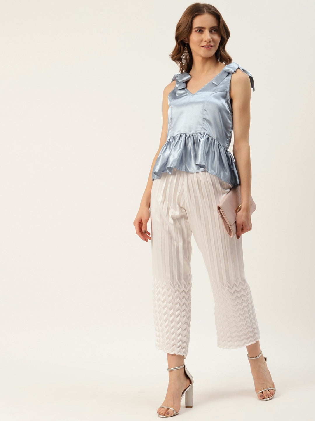 Women Grey Solid Crepe Peplum Top