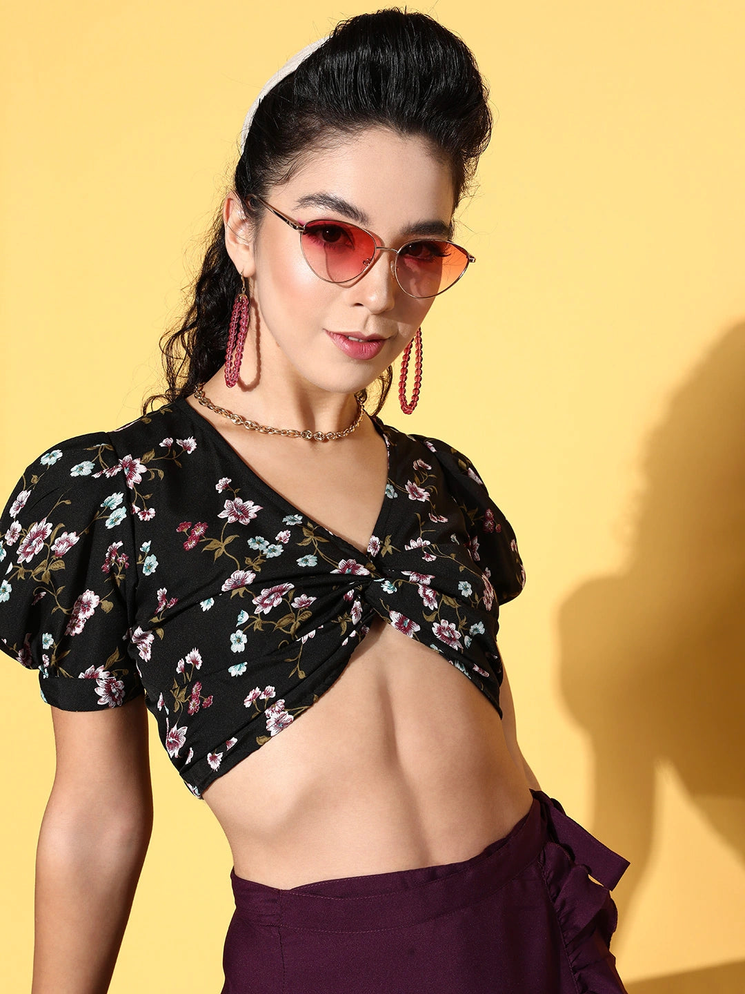 Black Floral Bustier Crop Top