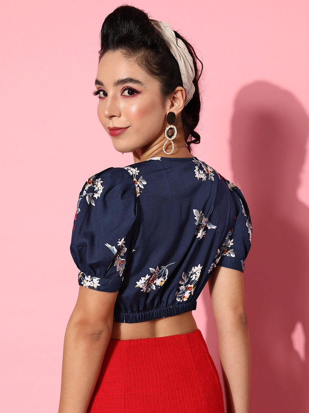 Navy Blue Floral Bustier Crop Top