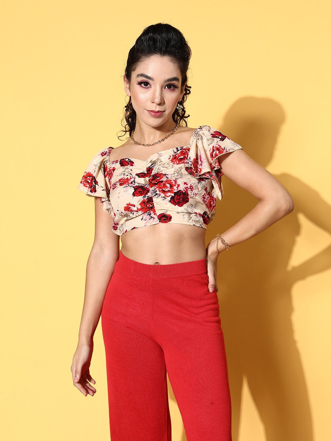 Cream Floral Bustier Crop Top