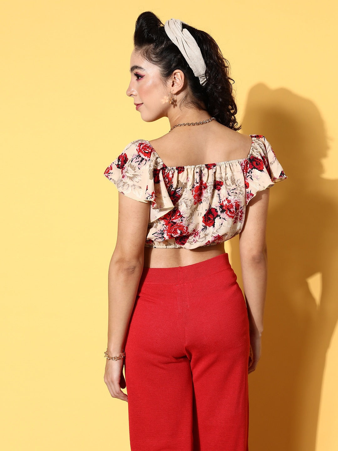 Cream Floral Bustier Crop Top