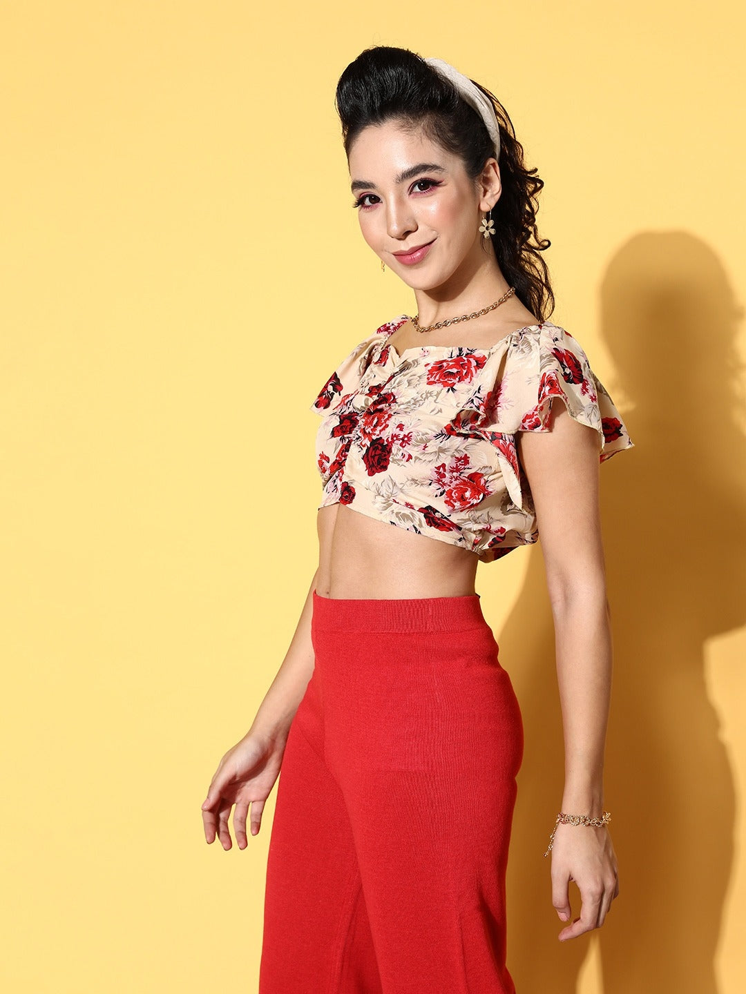 Cream Floral Bustier Crop Top