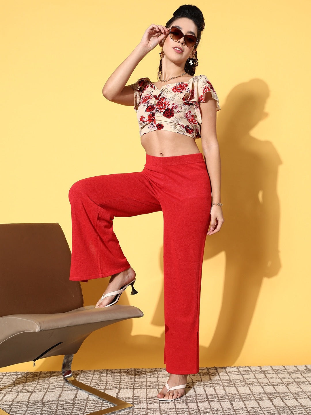 Cream Floral Bustier Crop Top