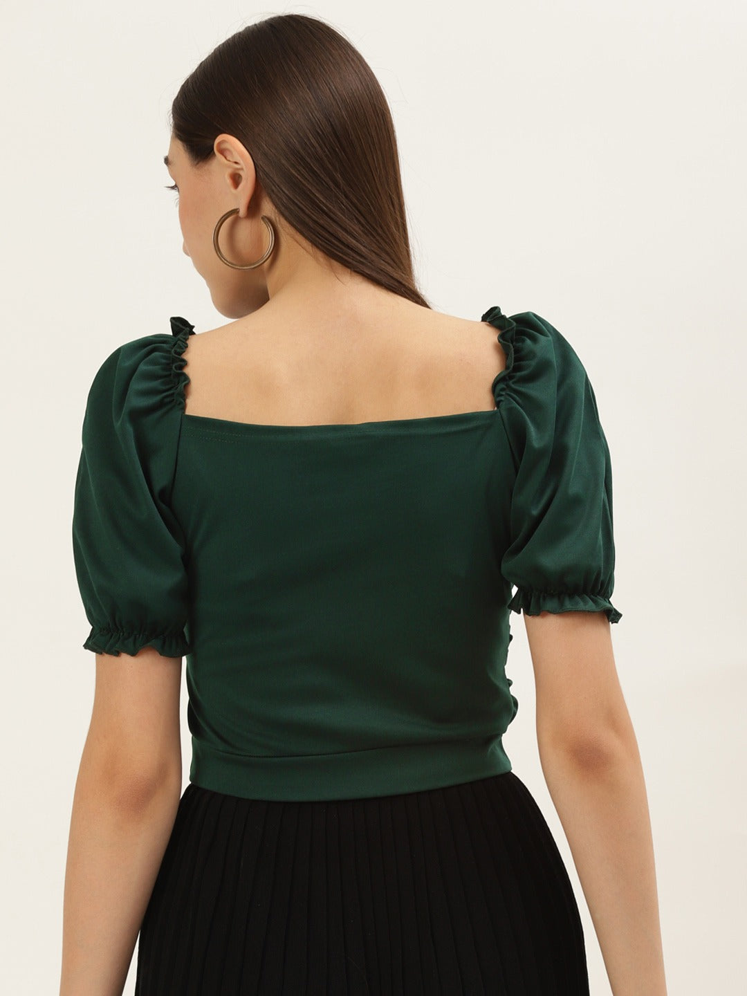 Women Green Solid Sweetheart Neck Top