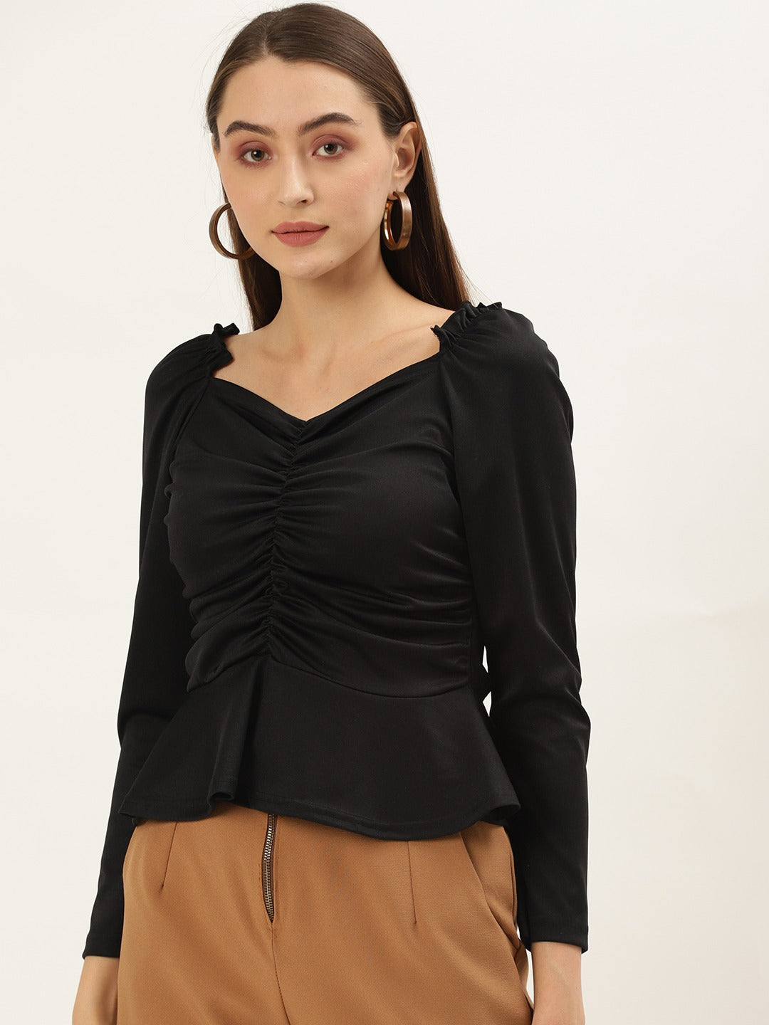 Women Black Sweetheart Neck Top