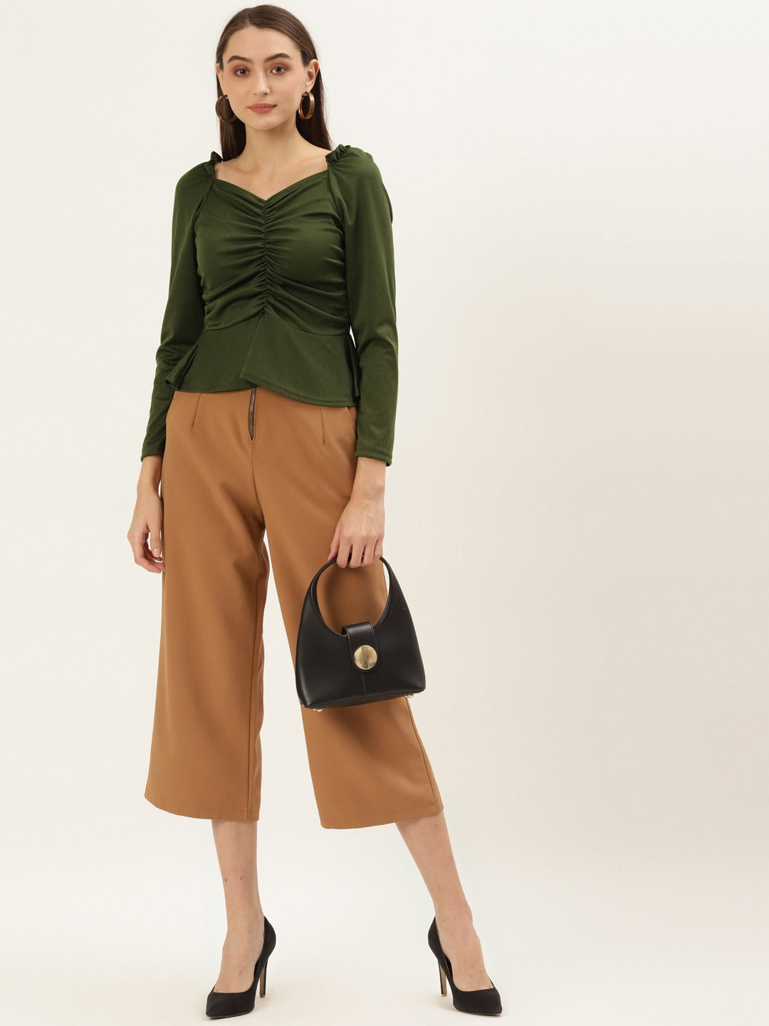 Olive Green Sweetheart Neck Peplum Top