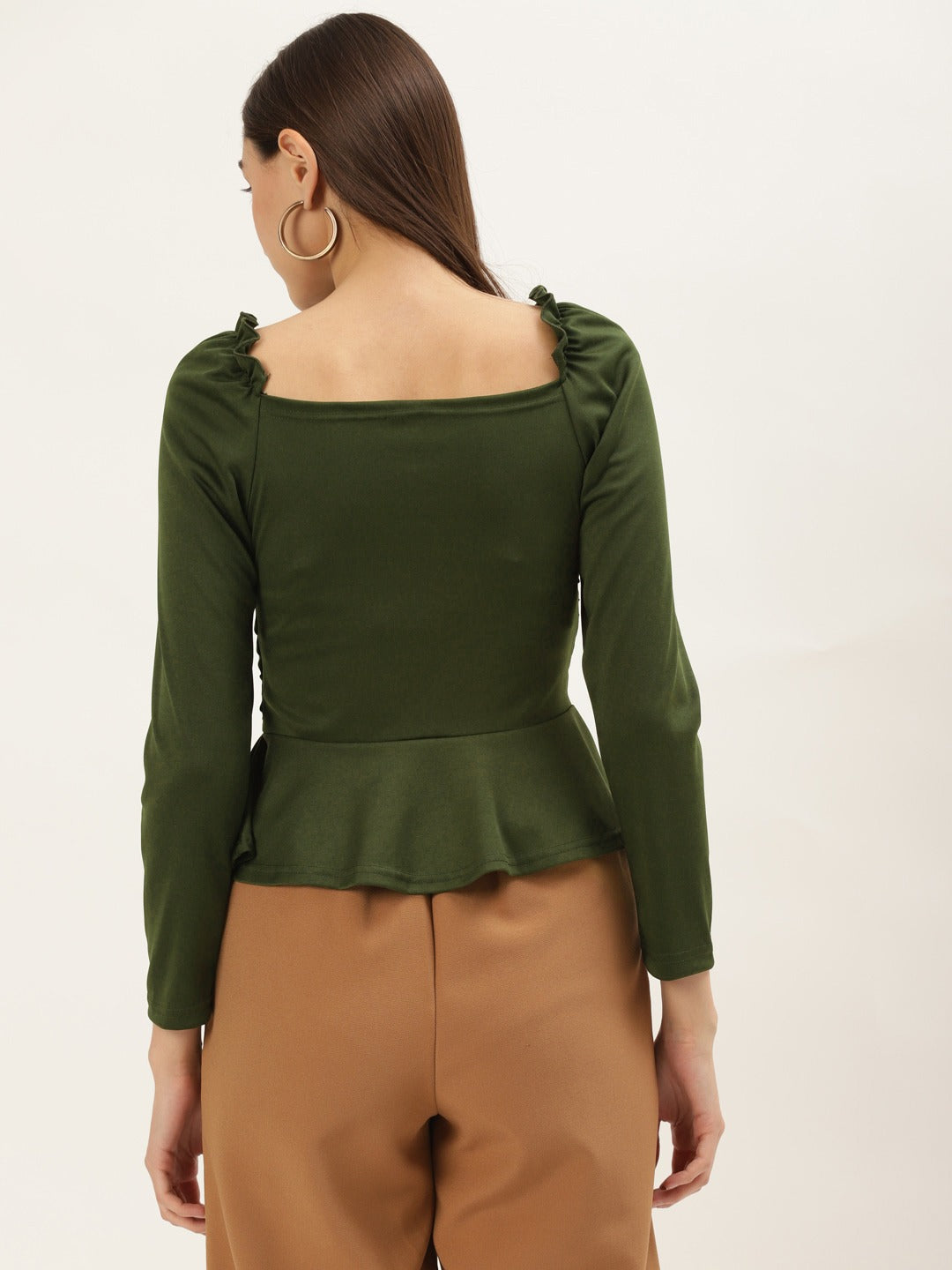 Olive Green Sweetheart Neck Peplum Top