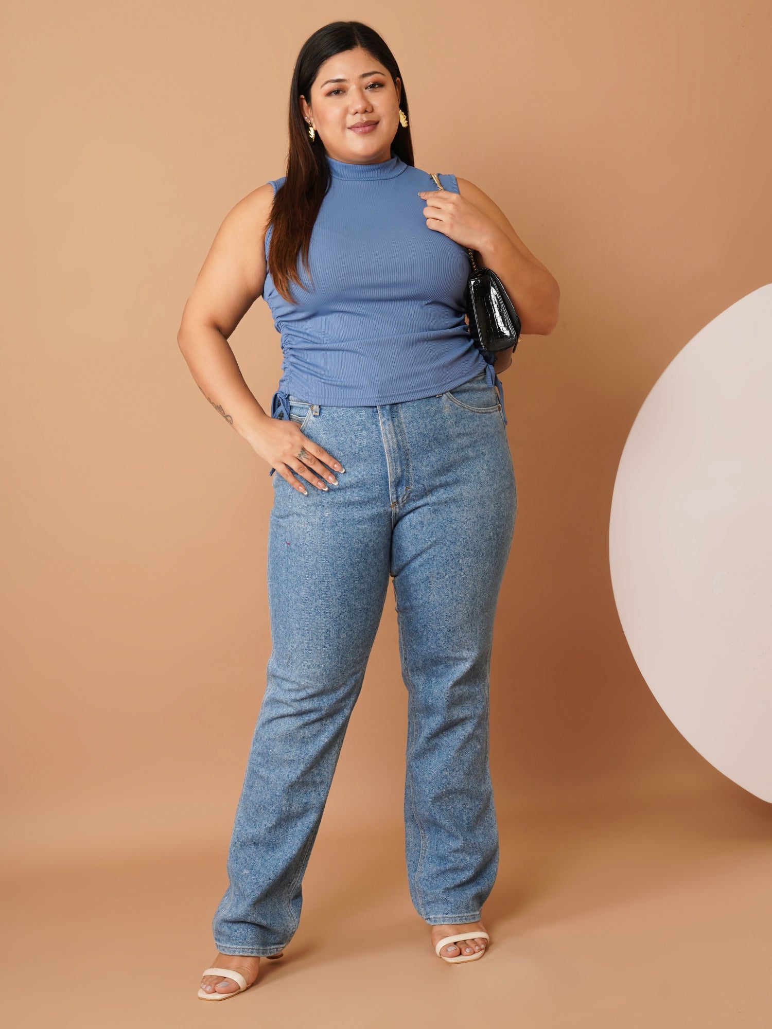 U&F Beyond Blue Scuba High-Neck Sleeveless Side-Tie Plus Size Top