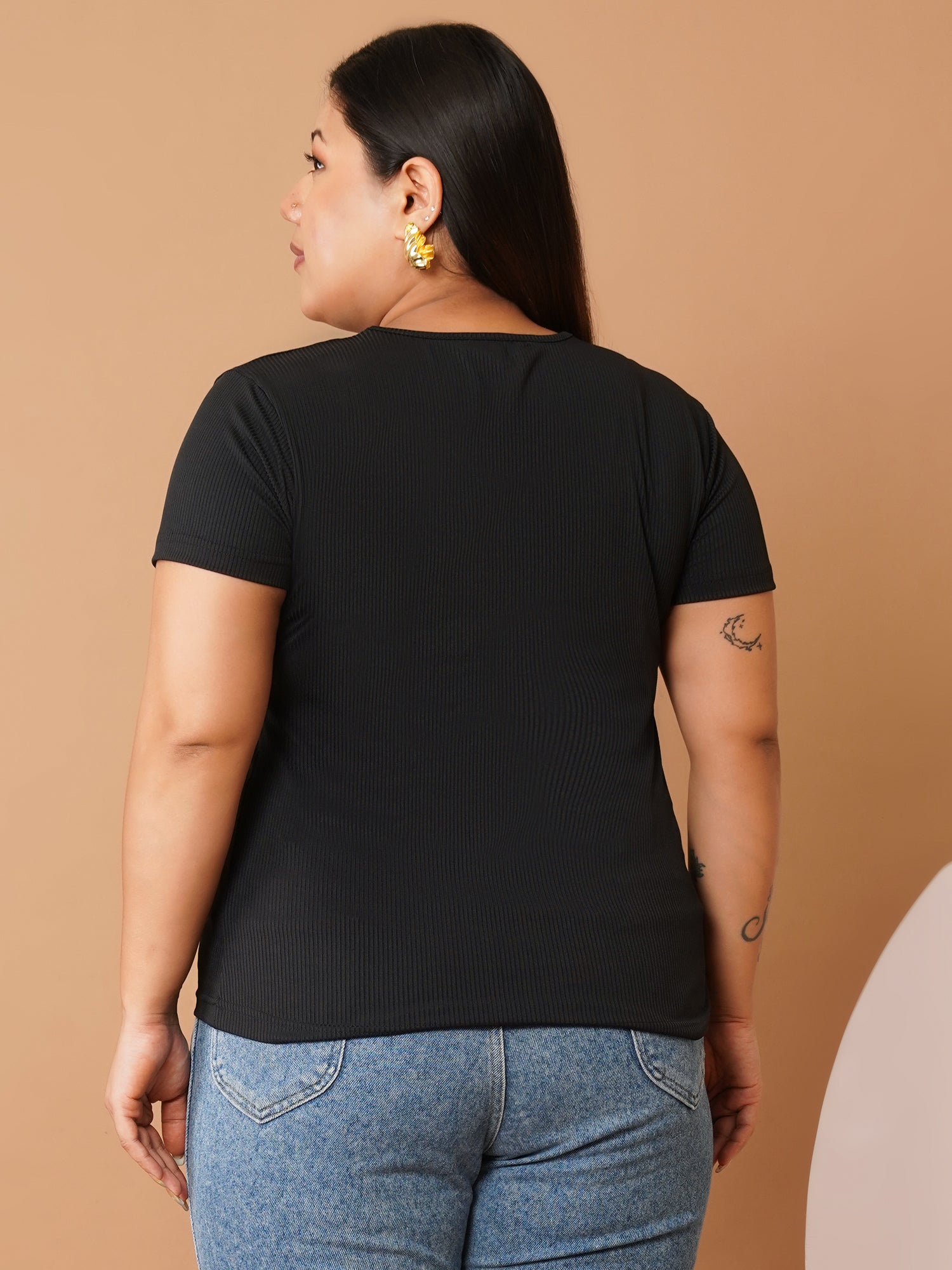 U&F Beyond Black Scuba V-Neck Plus Size Top
