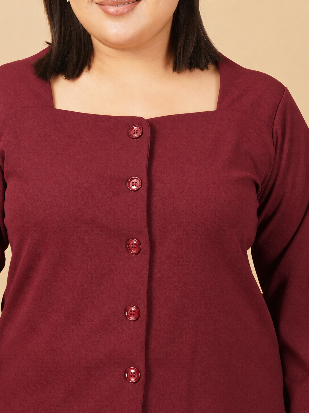 U&F Beyond Plus Size Maroon Pleated Elegance Co-ord Set