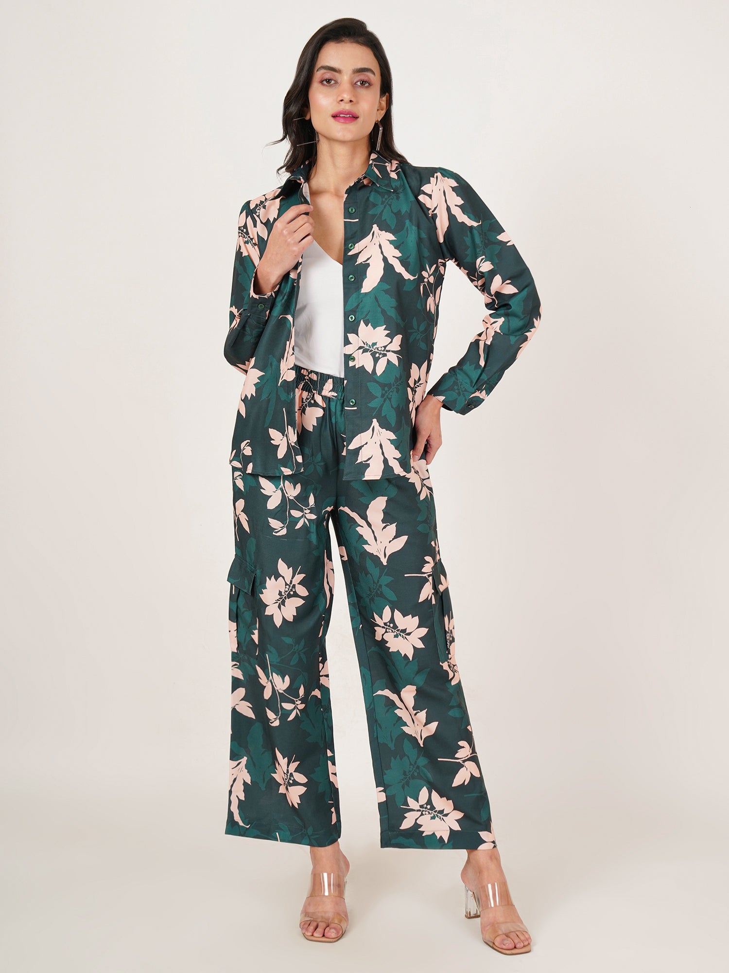 U&F Women Pure Cotton Printed Shirt With Trousers Co-Ords