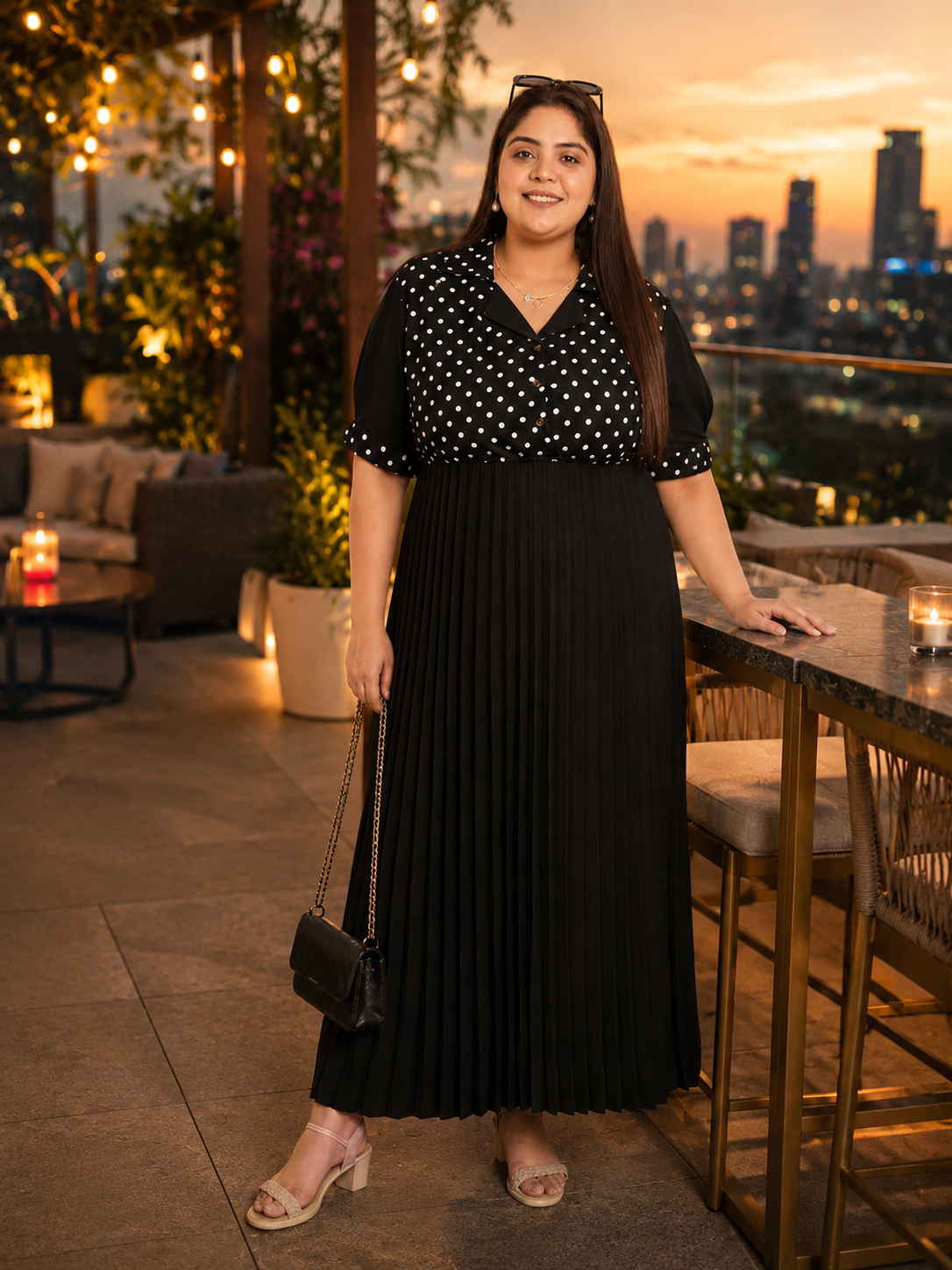U&F Beyond Women Plus Size Polka Dot Printed Maxi Dress