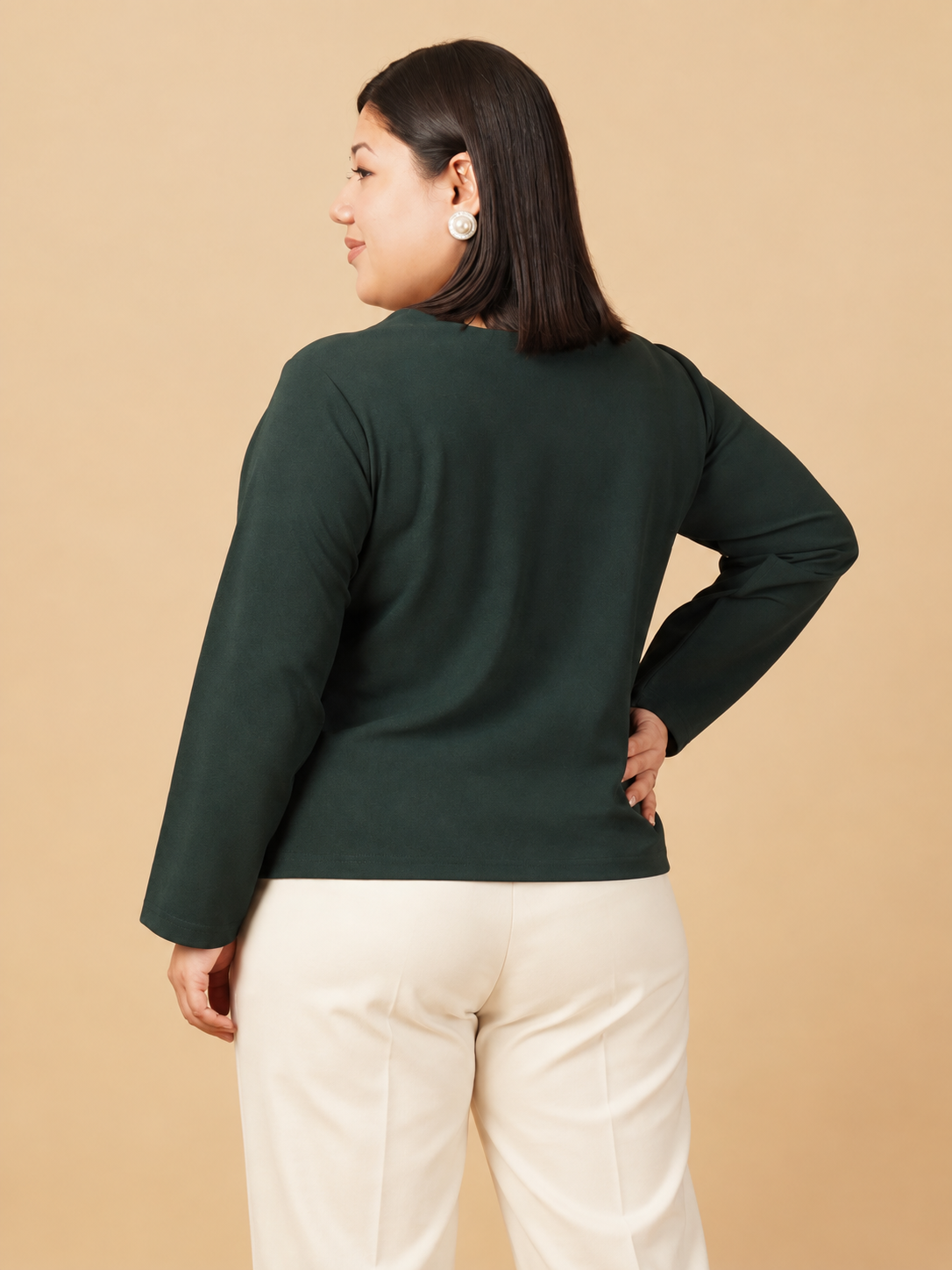 U&F Beyond Plus Size Forest Green Button-Front Square Neck Top