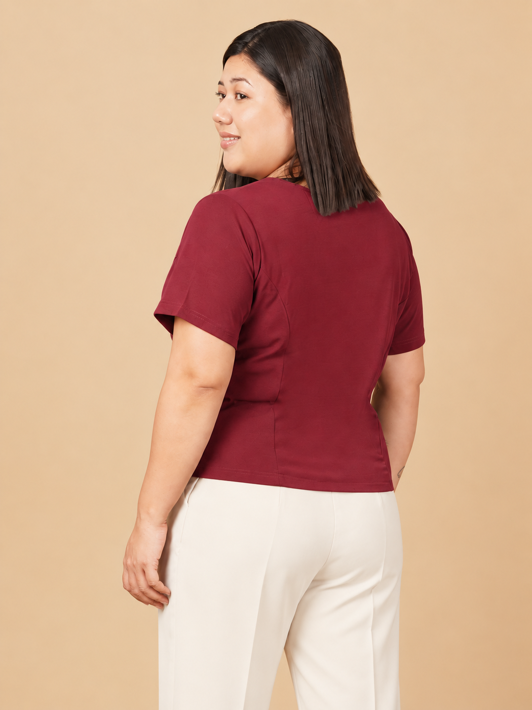 U&F Beyond Plus Size Maroon Elegant Front-Button Top