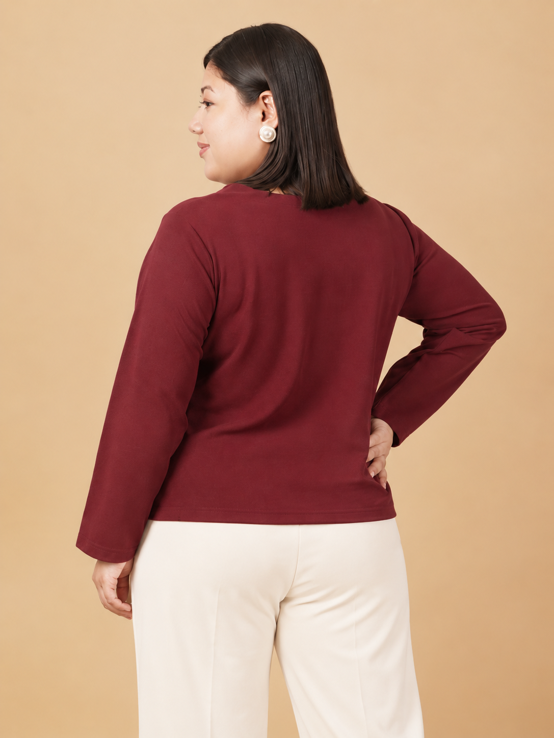 U&F Beyond Plus Size Maroon Square-Neck Button-Front Top