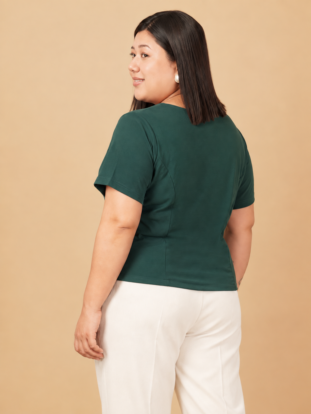 U&F Beyond Plus Size Emerald Ease Front-Button Top