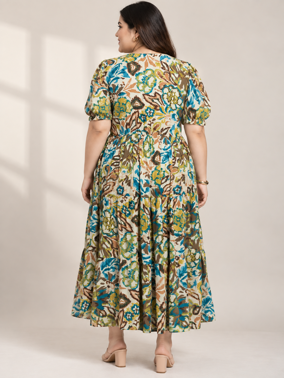 U&F Beyond Plus Size Multicolour Floral Print Plus Size Tiered Maxi Dress