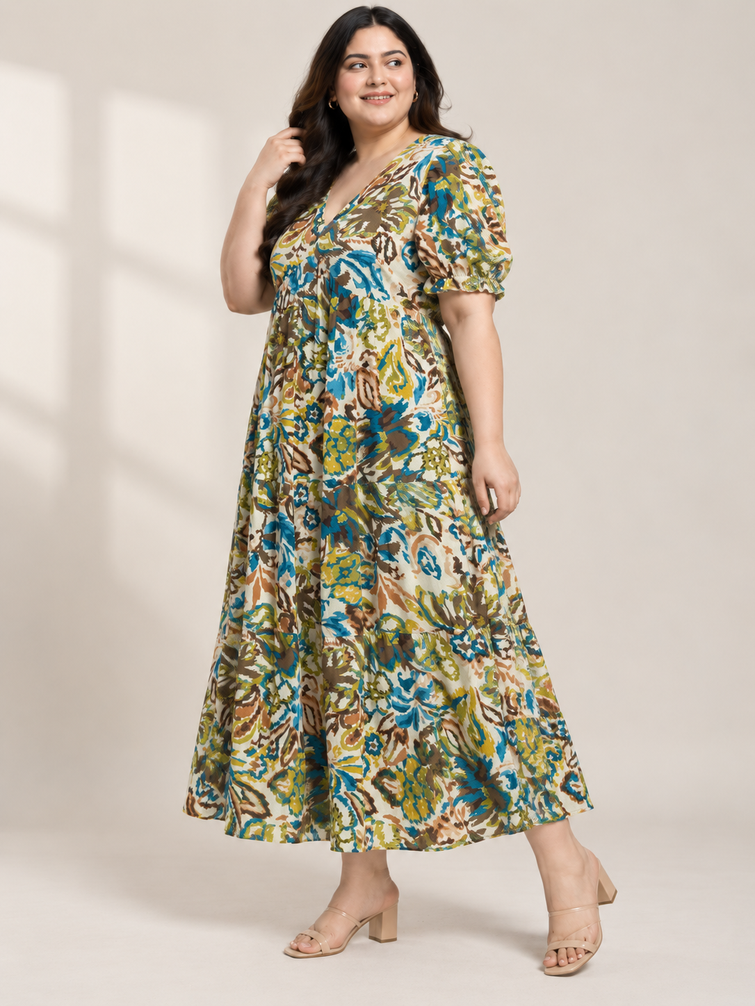 U&F Beyond Plus Size Multicolour Floral Print Plus Size Tiered Maxi Dress