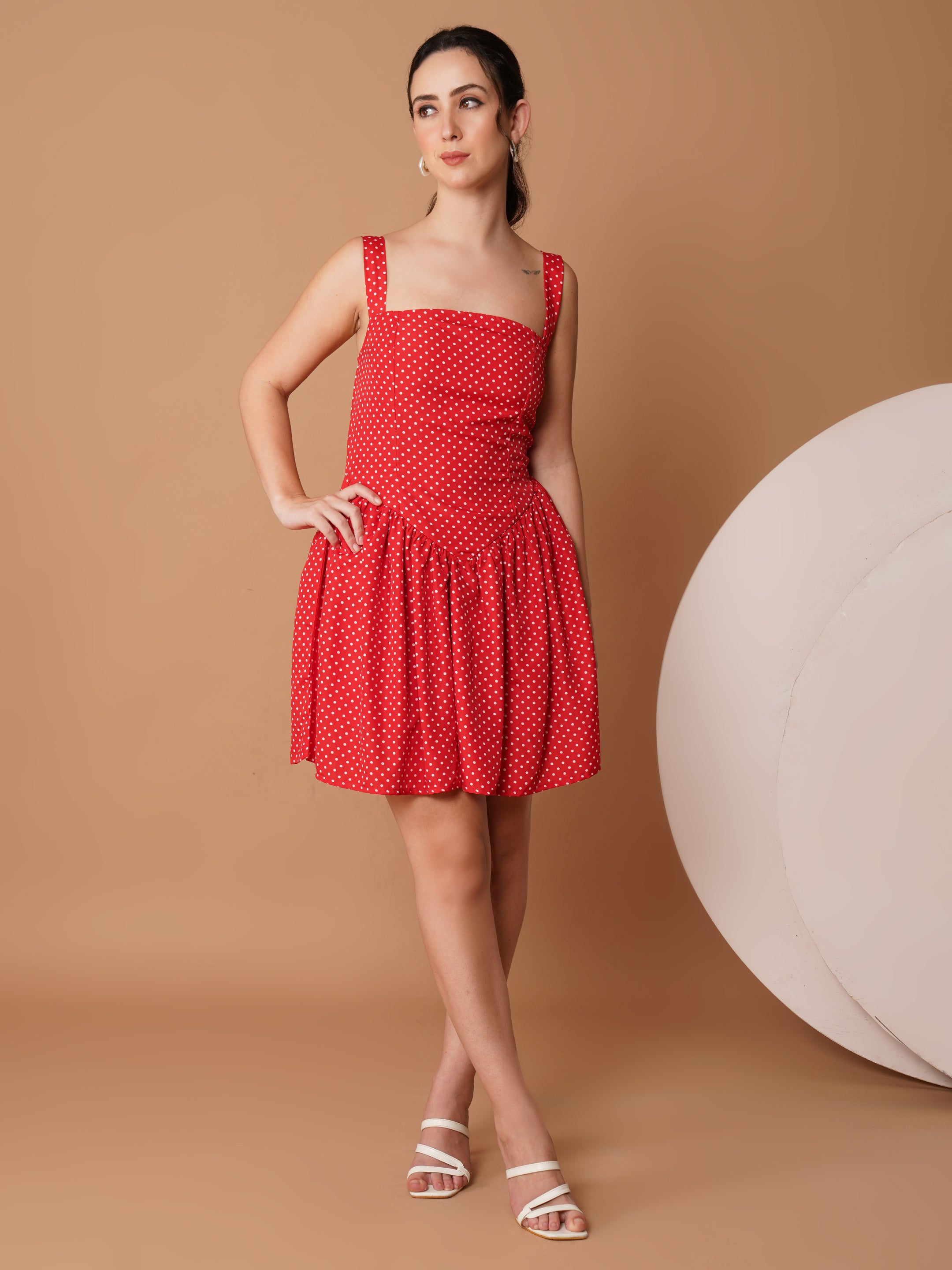 U&F Red Polka Dot Square Neck Mini Dress