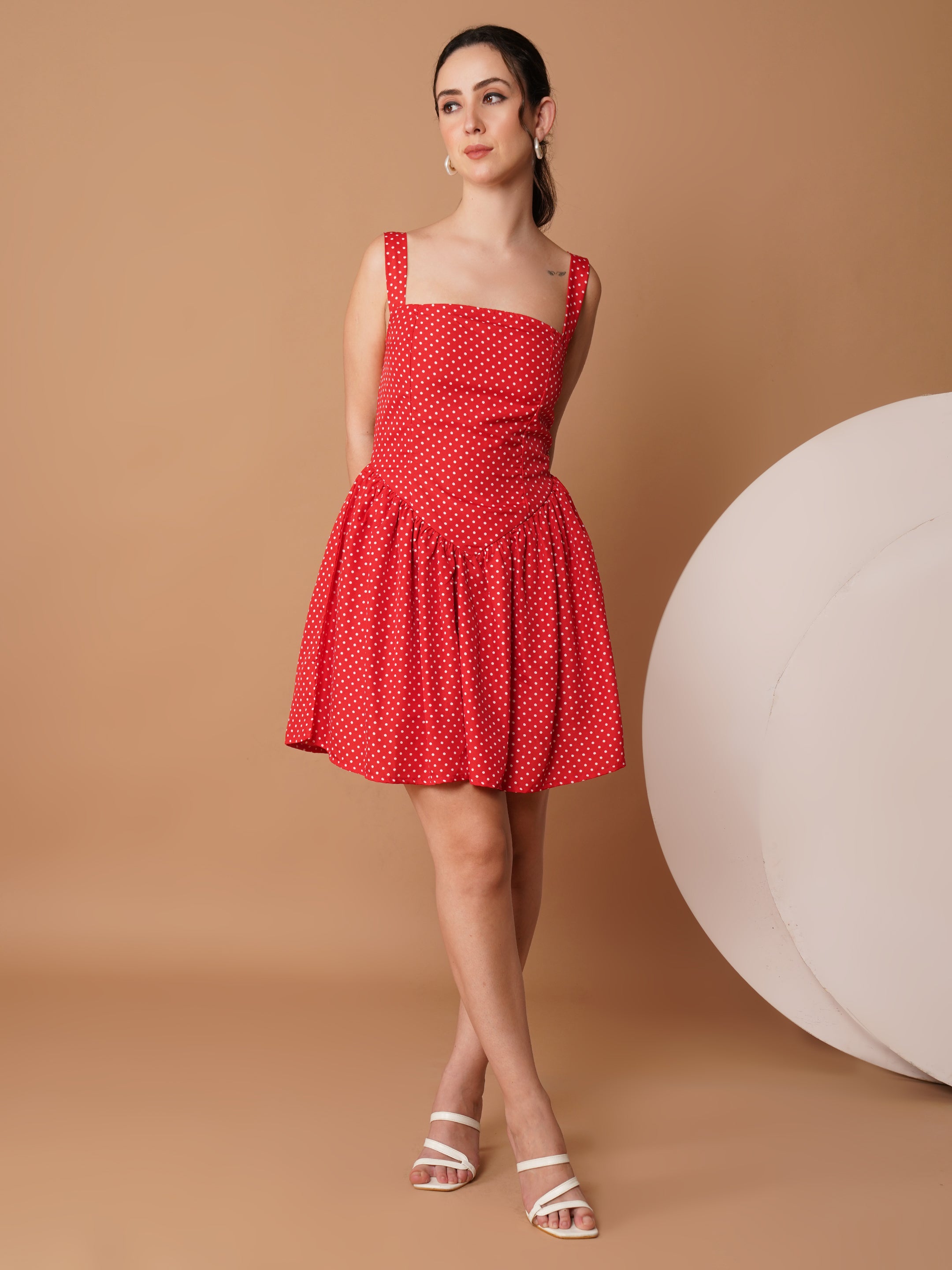 U&F Red Polka Dot Square Neck Mini Dress