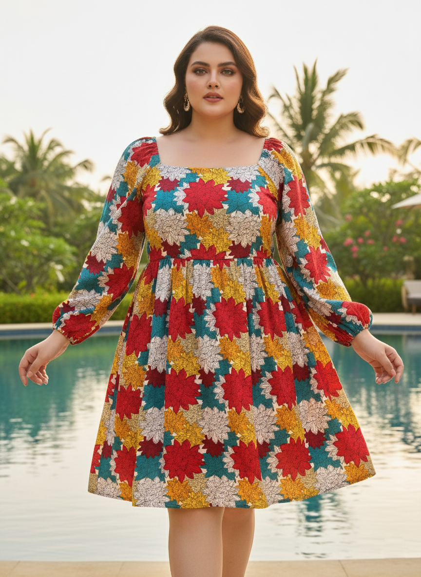 U&F Beyond Orange Floral Printed Fit & Flare Dress