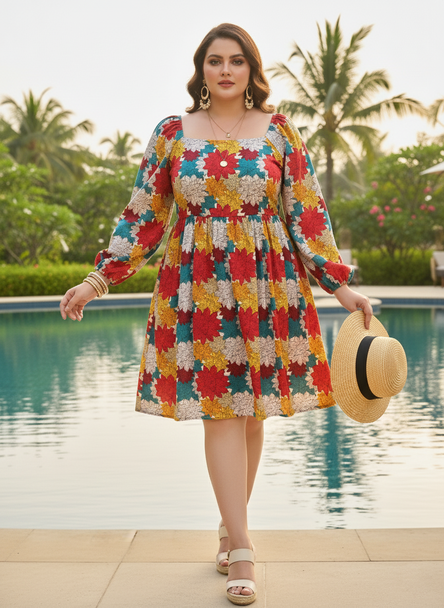 U&F Beyond Orange Floral Printed Fit & Flare Dress
