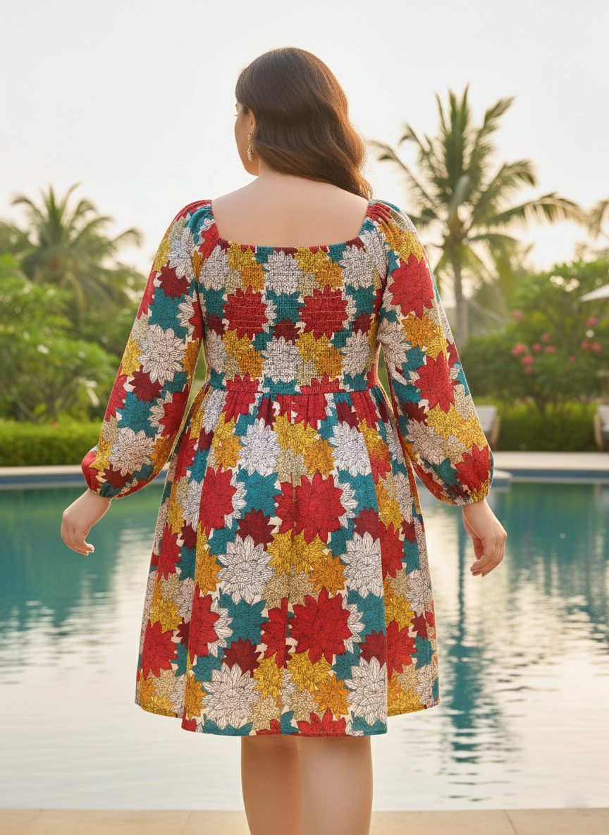 U&F Beyond Orange Floral Printed Fit & Flare Dress