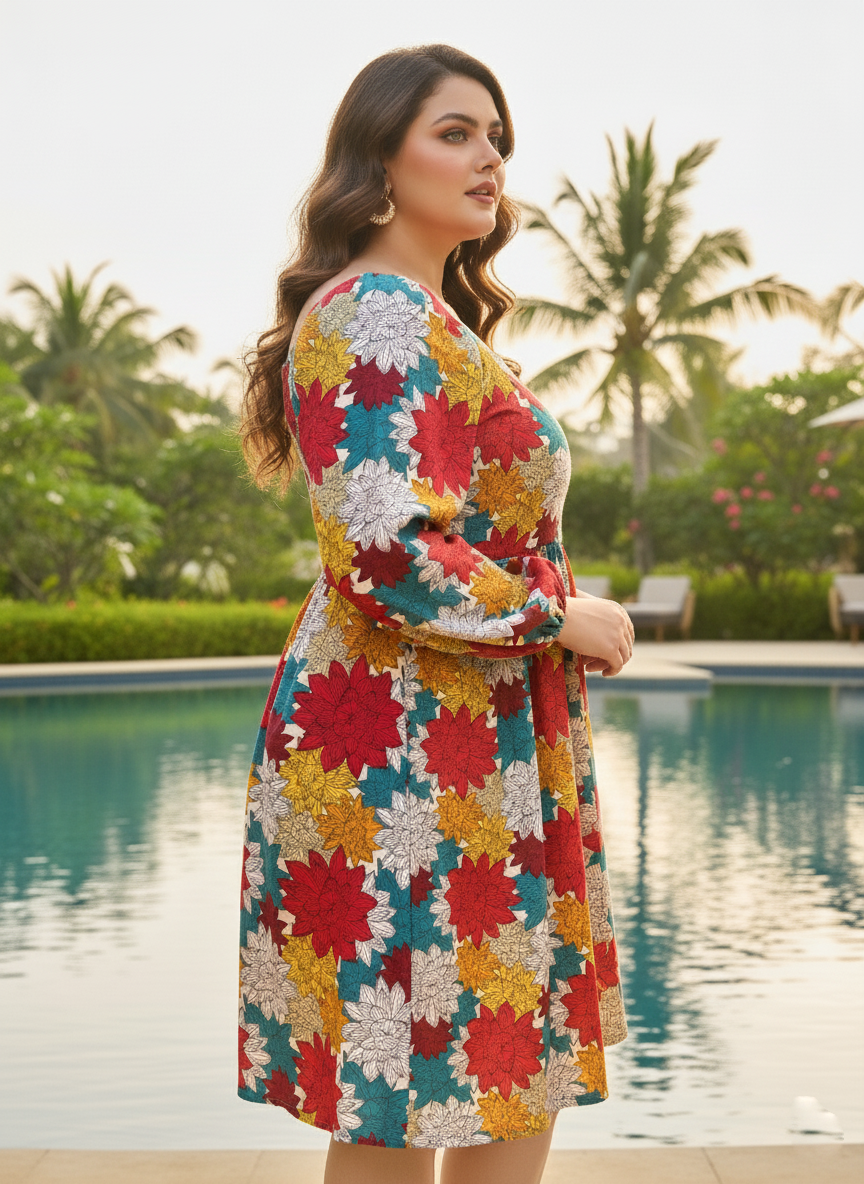 U&F Beyond Orange Floral Printed Fit & Flare Dress