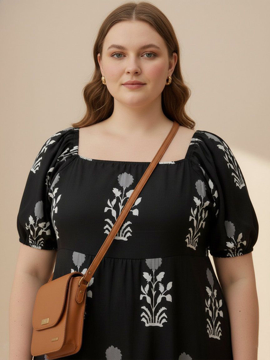 U&F Beyond Classic Black Floral Tiered Midi Dress