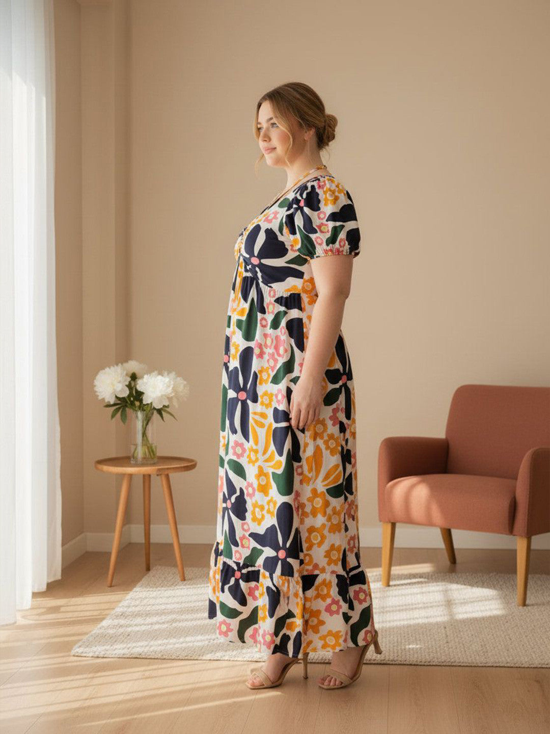 U&F Beyond Women Multicolor Floral Twist-Front Maxi Dress