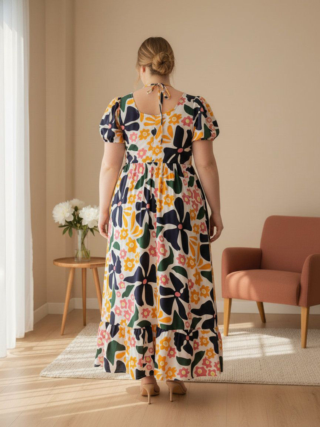 U&F Beyond Women Multicolor Floral Twist-Front Maxi Dress