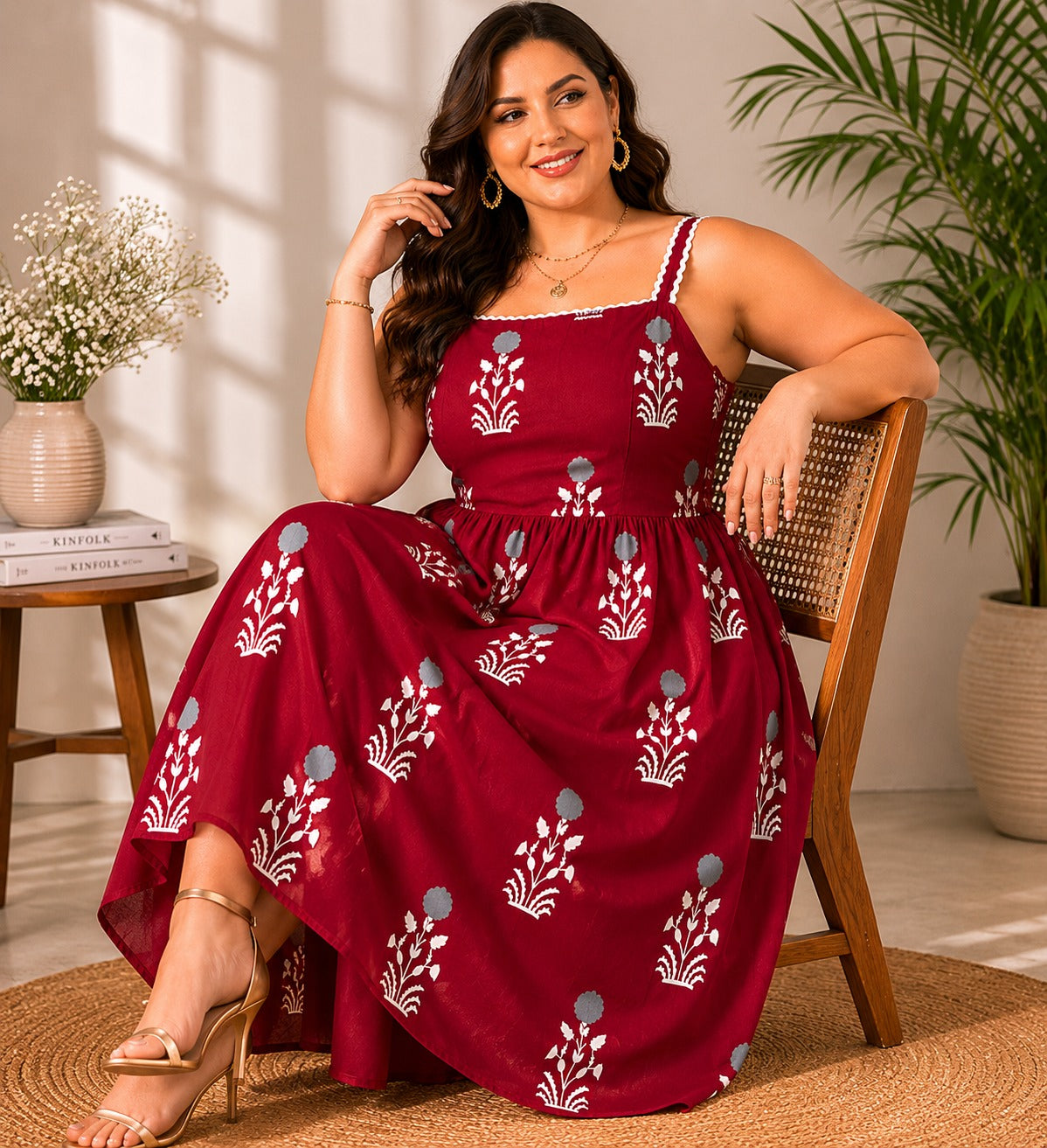U&F Beyond Women Plus Size Ethnic Motif Fit & Flare Midi Dress