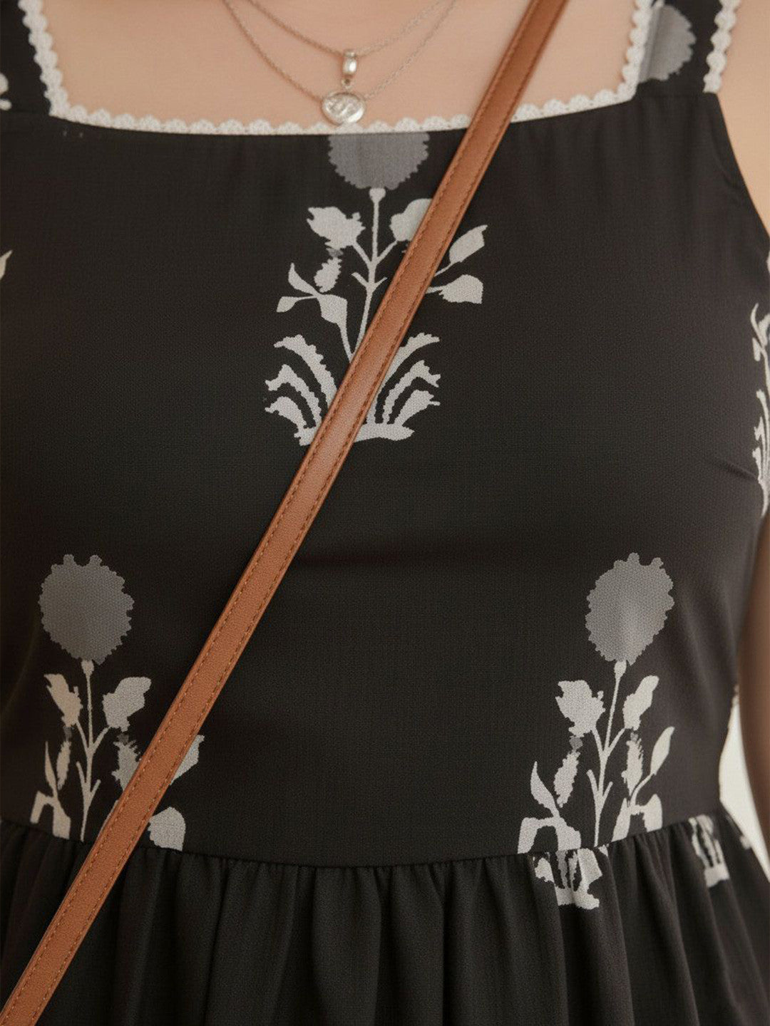 U&F Beyond Women Plus Size Black Floral Print Fit & Flare Midi Dress