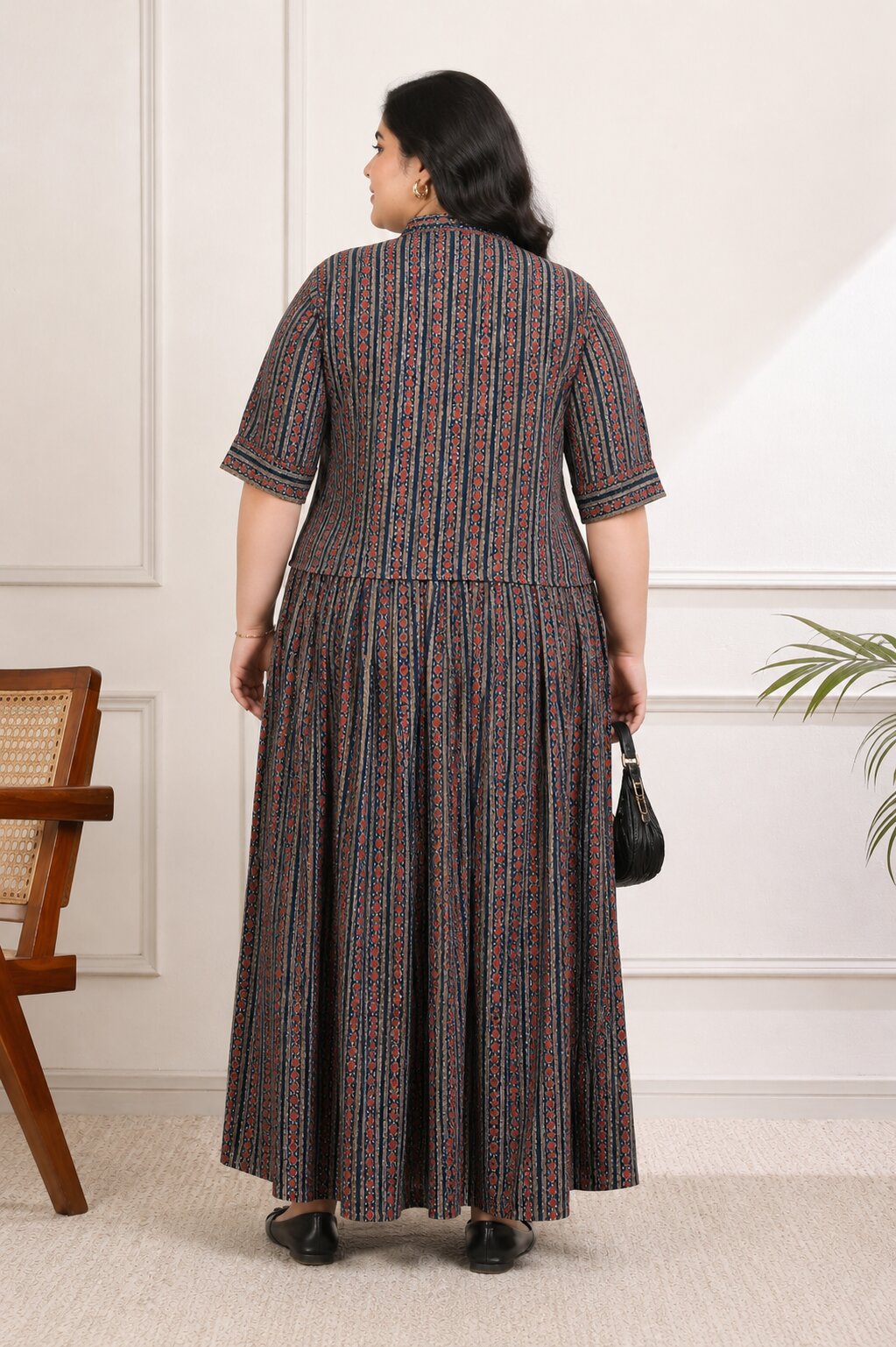 U&F Beyond Plus Size Navy Blue Printed Co-ord Set