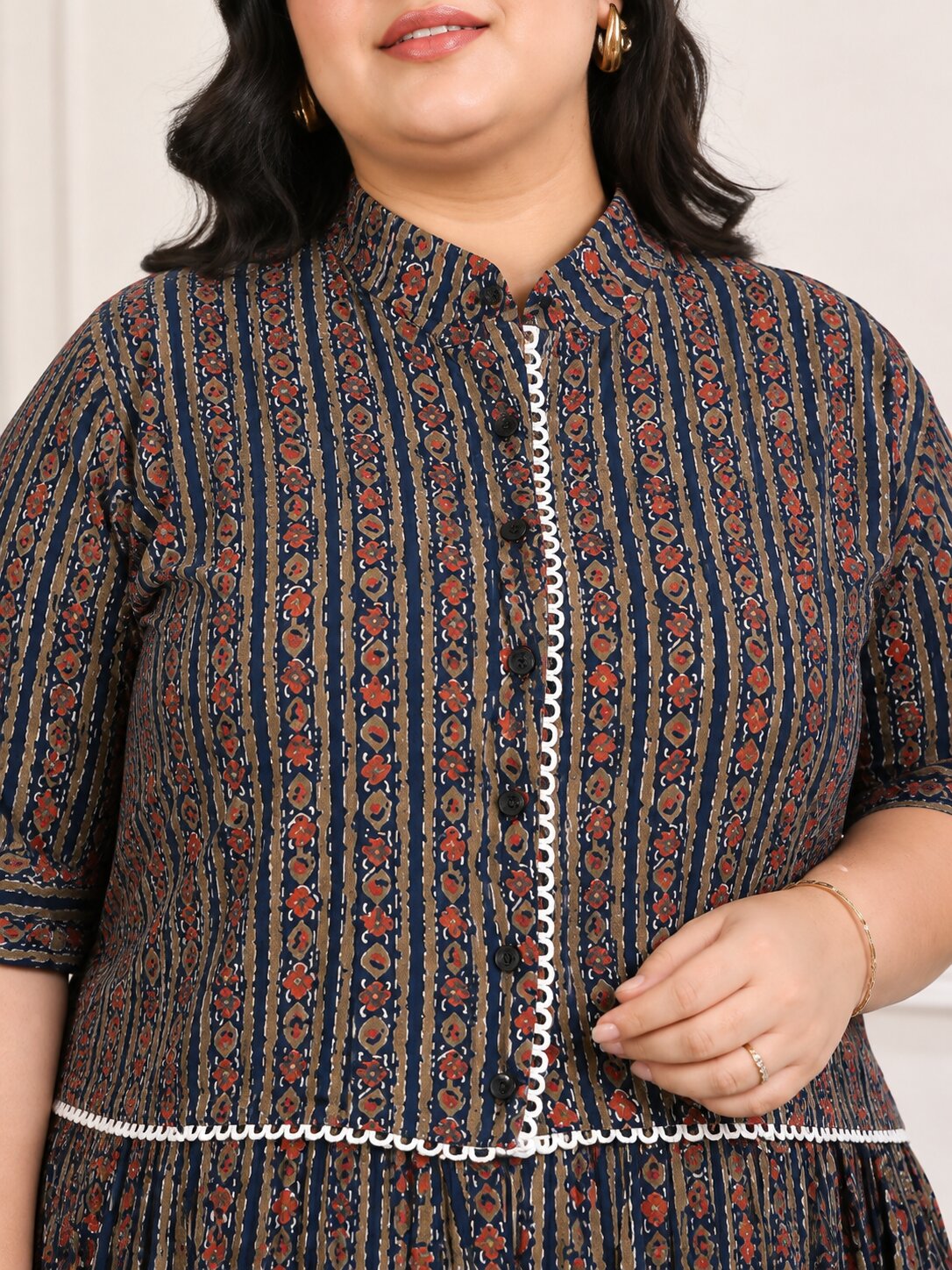 U&F Beyond Plus Size Navy Blue Printed Co-ord Set