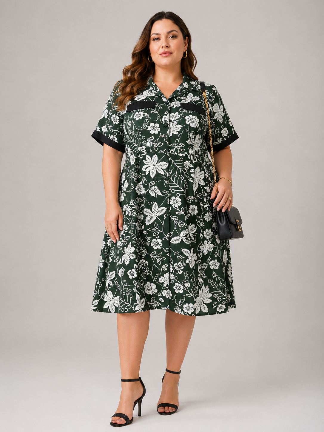 U&F Beyond Emerald Green Plus Size Floral Printed Shirt Dress