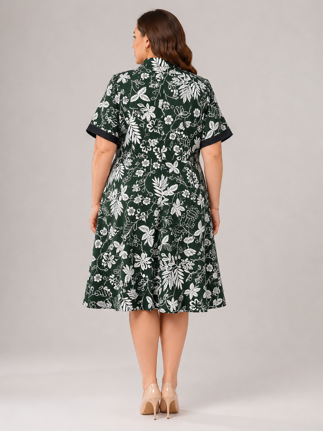 U&F Beyond Emerald Green Plus Size Floral Printed Shirt Dress